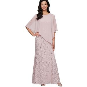 Elegant Pink Lace Evening Gown